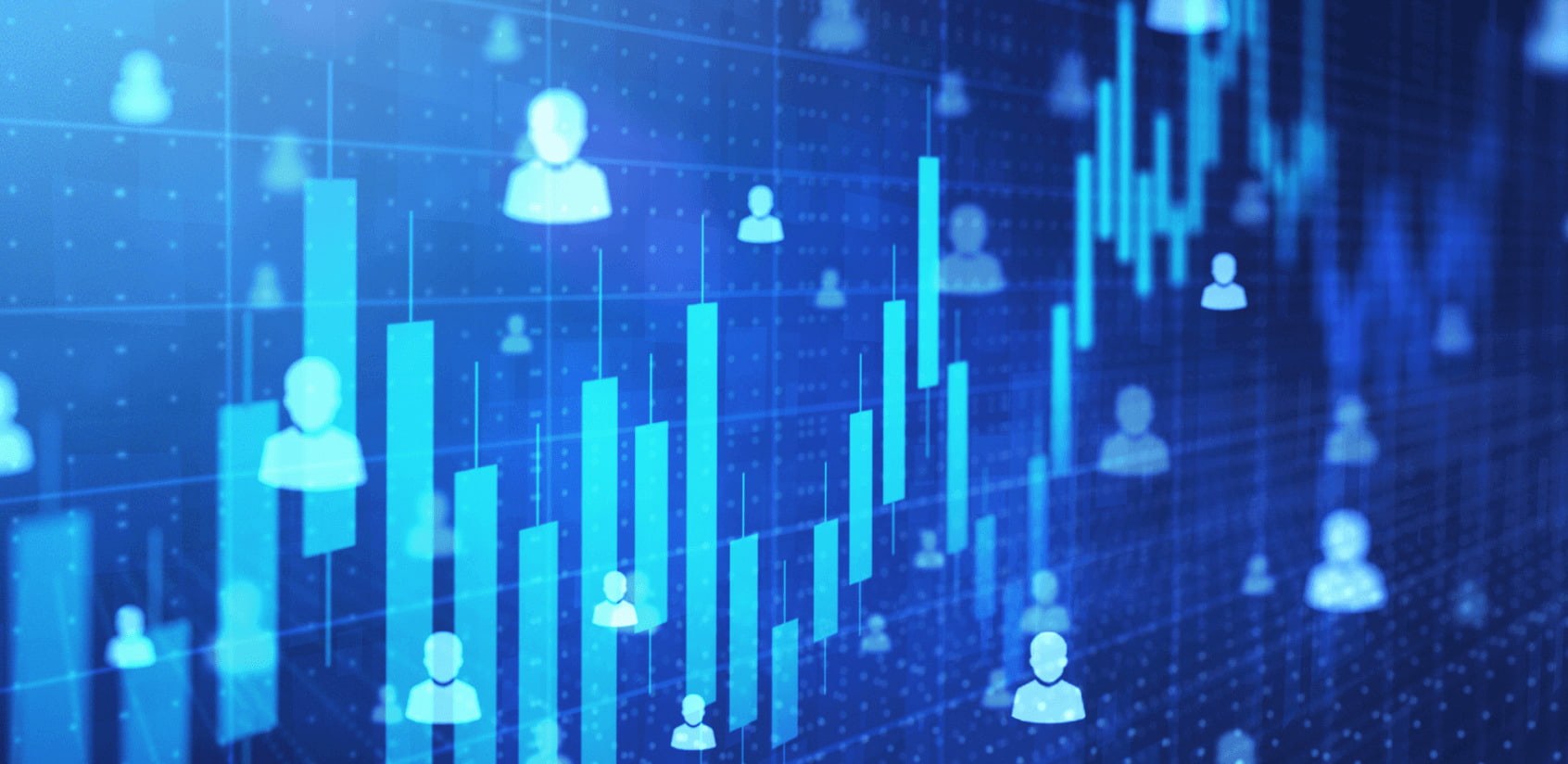 Abstract image of graph bars and people representing first-party data.