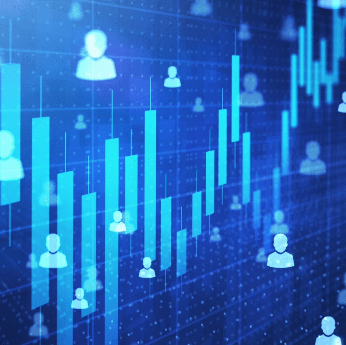 Abstract image of graph bars and people representing first-party data.